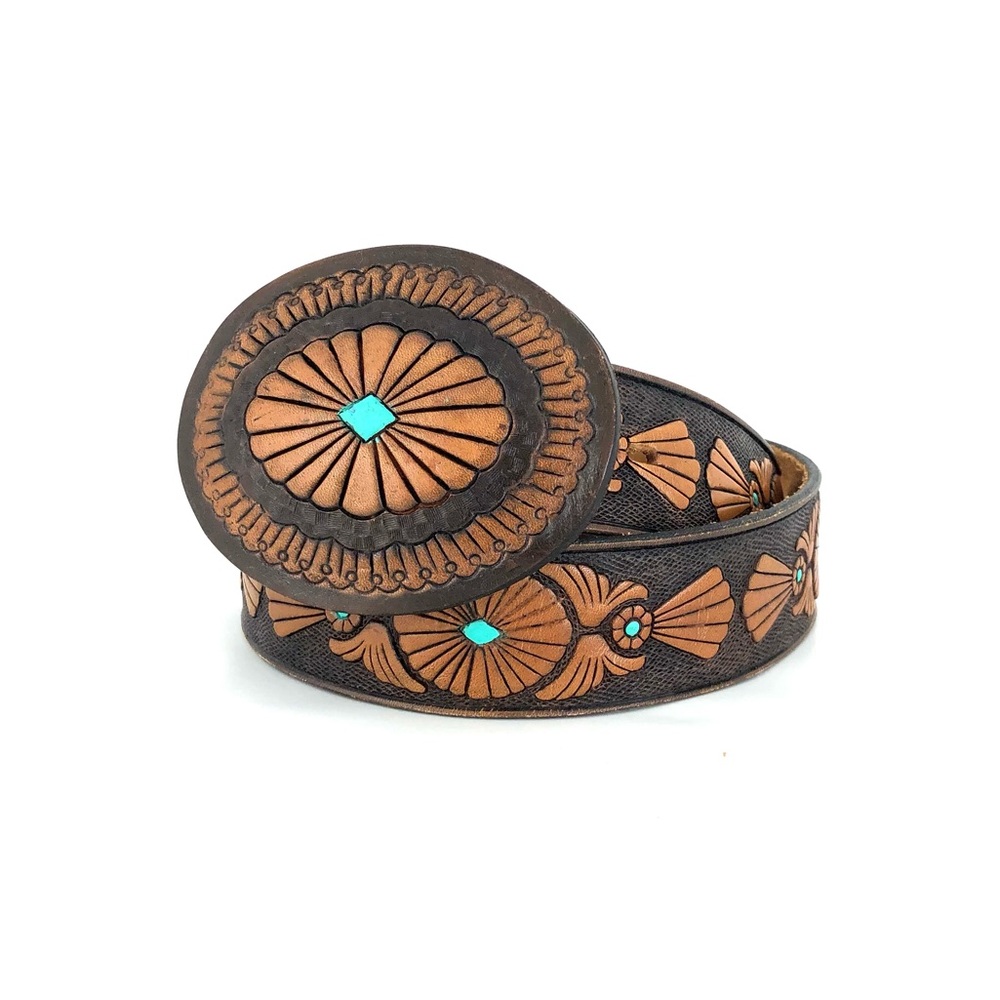 Tooled Leather Western Boho Belt Medium